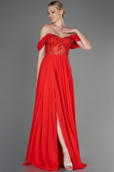 Robe de Soirée Longue Mousseline Fleur de Grenade ABU3310