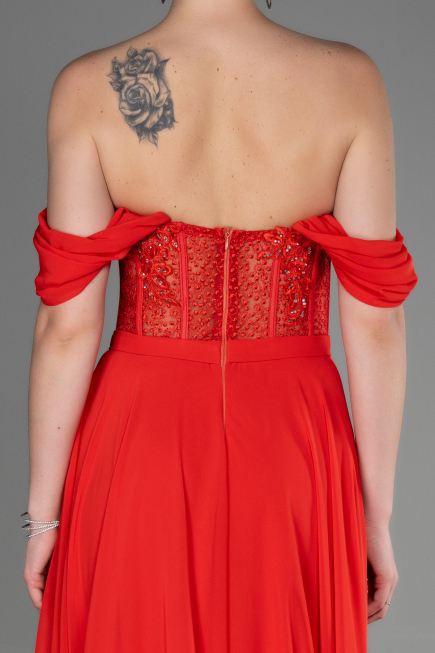 Robe de Soirée Longue Mousseline Fleur de Grenade ABU3310
