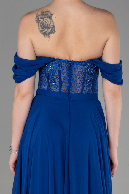 Robe de Soirée Longue Mousseline Bleu Saxe ABU3310