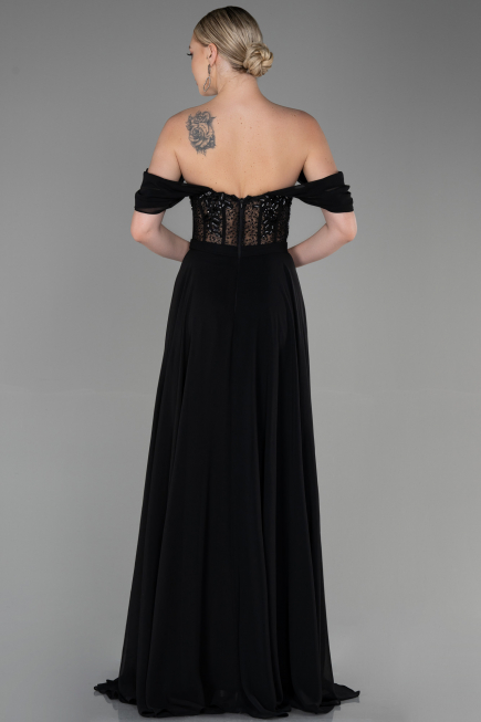 Robe de Soirée Longue Mousseline Noir ABU3310