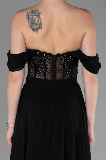 Robe de Soirée Longue Mousseline Noir ABU3310