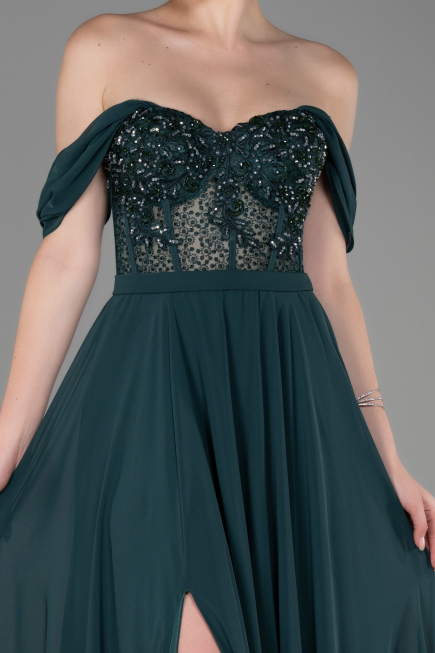 Robe de Soirée Longue Mousseline Émeraude ABU3310