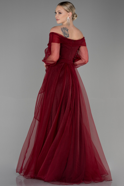 Robe De Fiançaille Longue Rouge Bordeaux ABU1468