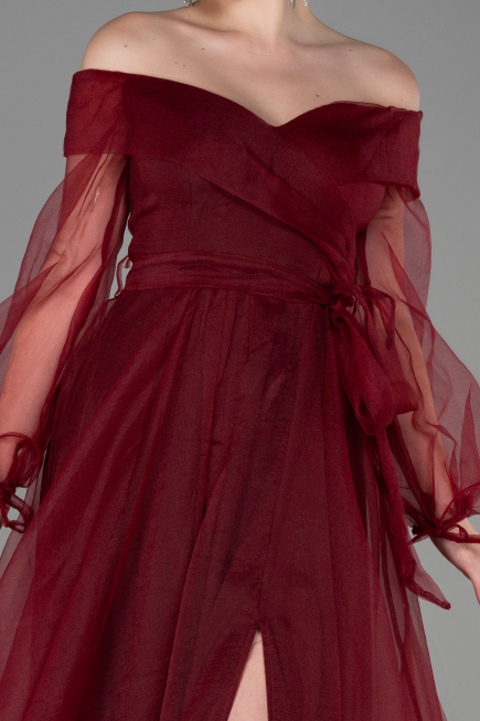 Robe De Fiançaille Longue Rouge Bordeaux ABU1468