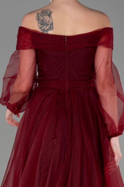 Robe De Fiançaille Longue Rouge Bordeaux ABU1468