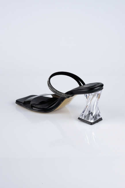 Chaussons de Soirée à Talon Cuir Noir AB219