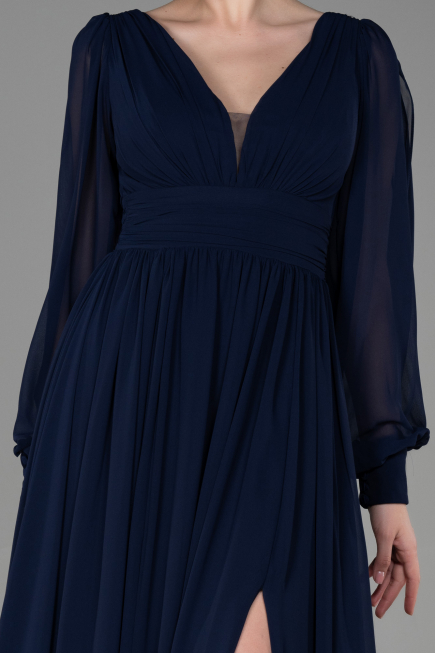 Robe De Soirée Mousseline Longue Bleu Marine ABU1702