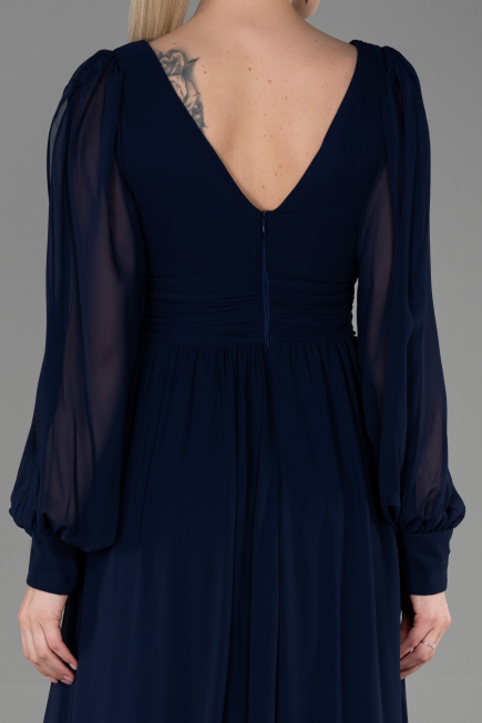 Robe De Soirée Mousseline Longue Bleu Marine ABU1702