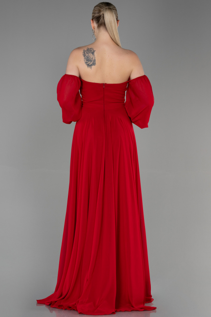 Robe de Soirée Longue Mousseline Rouge ABU2457