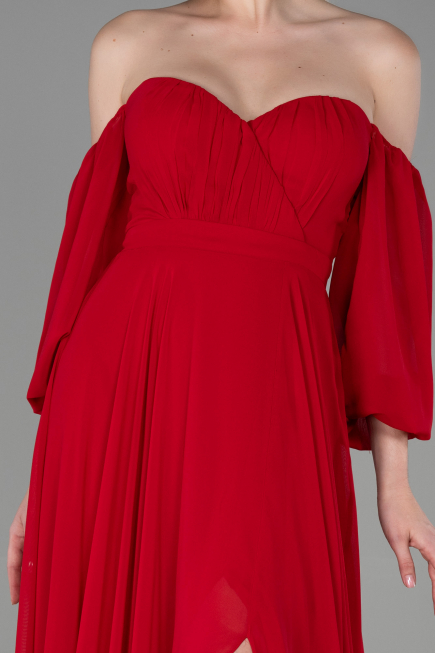 Robe de Soirée Longue Mousseline Rouge ABU2457