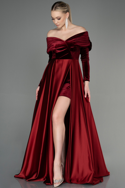 Robe de Soirée Longue Rouge Bordeaux ABU2083