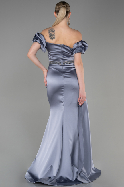 Robe de Soirée Longue Satin Gris ABU3331