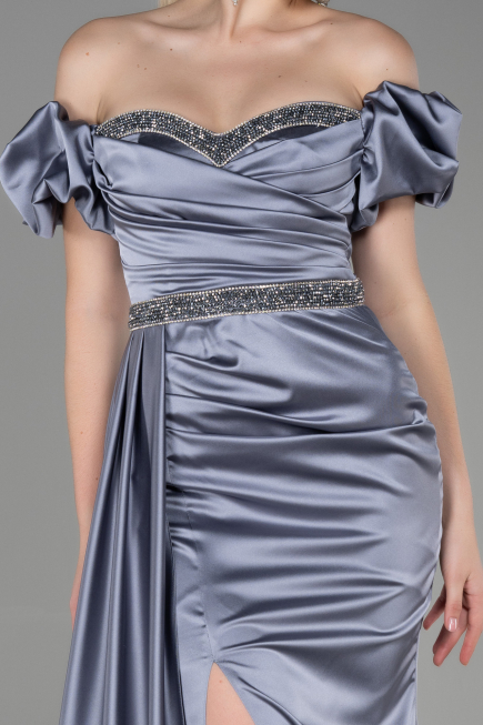 Robe de Soirée Longue Satin Gris ABU3331