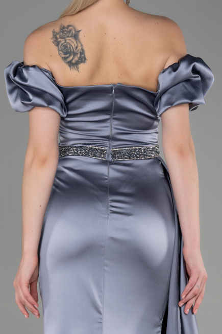 Robe de Soirée Longue Satin Gris ABU3331