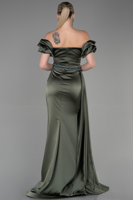 Robe de Soirée Longue Satin Kaki ABU3331