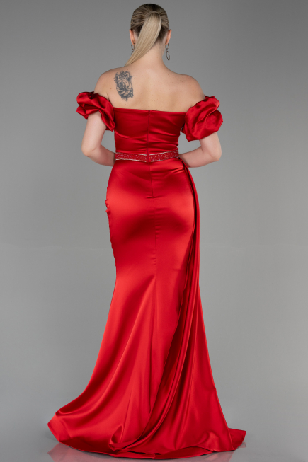 Robe de Soirée Longue Satin Rouge ABU3331