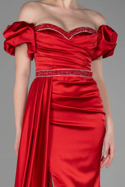 Robe de Soirée Longue Satin Rouge ABU3331
