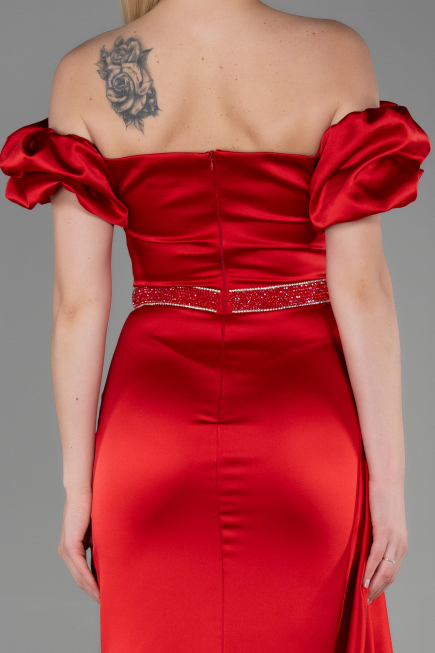 Robe de Soirée Longue Satin Rouge ABU3331