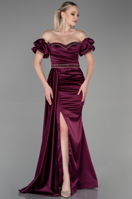 Robe de Soirée Longue Satin Couleur Cerise ABU3331