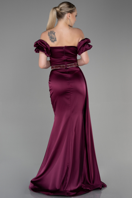 Robe de Soirée Longue Satin Couleur Cerise ABU3331