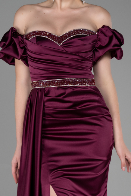 Robe de Soirée Longue Satin Couleur Cerise ABU3331