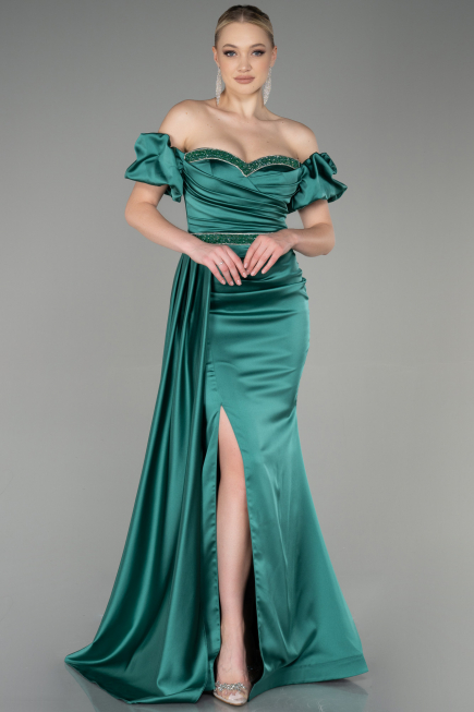 Robe de Soirée Longue Satin Émeraude ABU3331