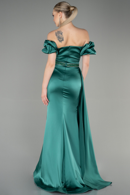Robe de Soirée Longue Satin Émeraude ABU3331
