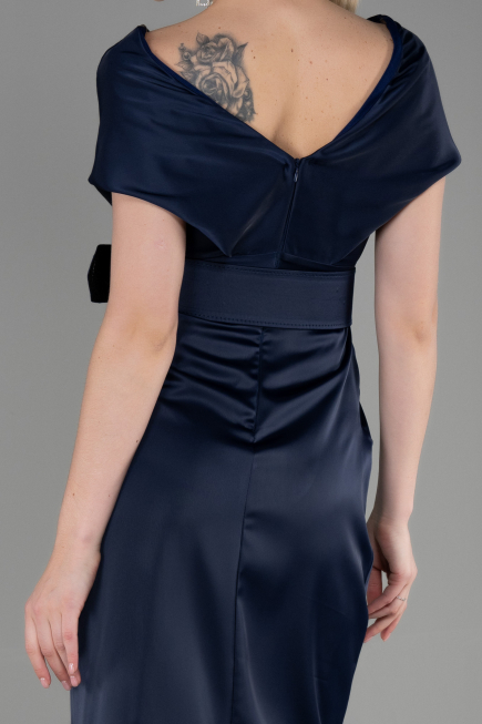 Robe De Cérémonie Satin Courte Bleu Marine ABK1107