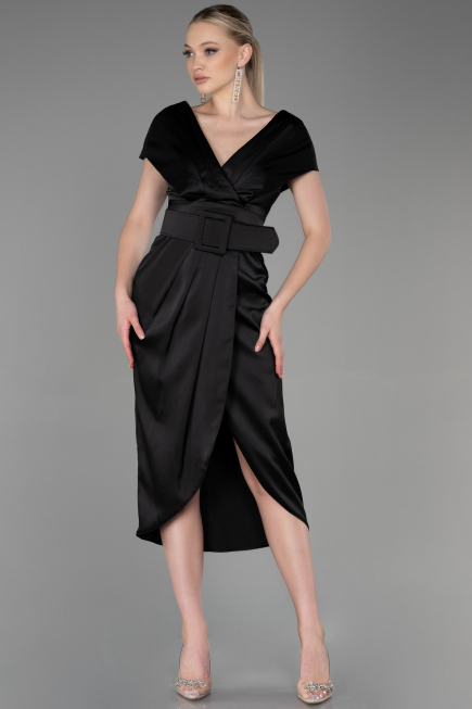 Robe de Cérémonie Courte Satin Noir ABK1107