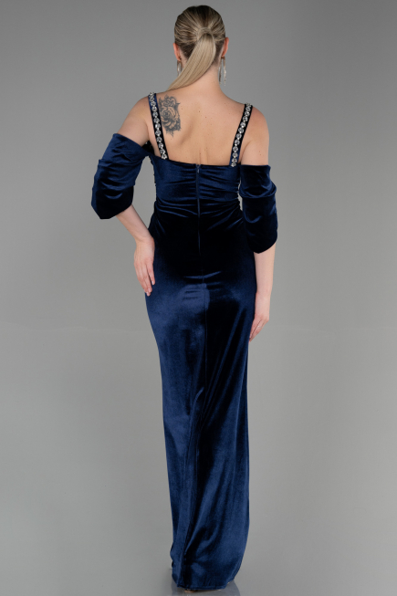 Robe de Soirée Longue Velours Bleu Marine ABU3335