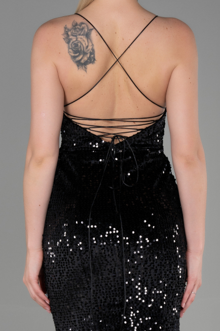 Robe Queue de Poisson Longue Velours Noir ABU2787