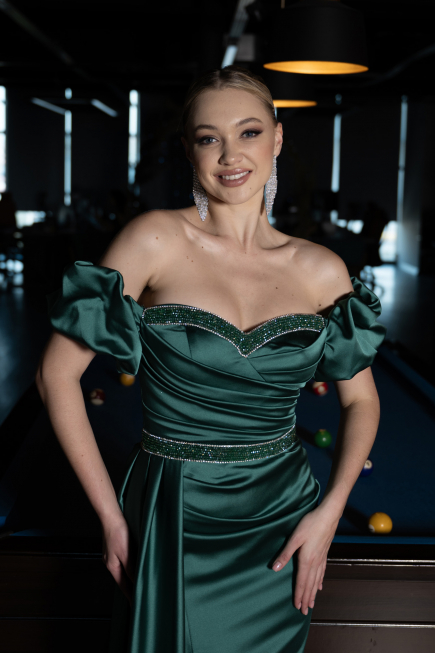 Robe de Soirée Longue Satin Émeraude ABU3331