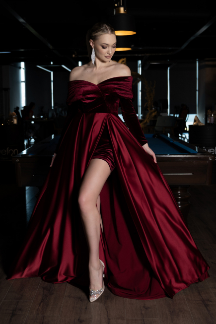 Robe de Soirée Longue Rouge Bordeaux ABU2083