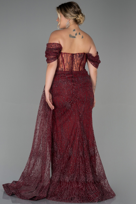 Robe de Soirée Grande Taille Longue Rouge Bordeaux ABU3097