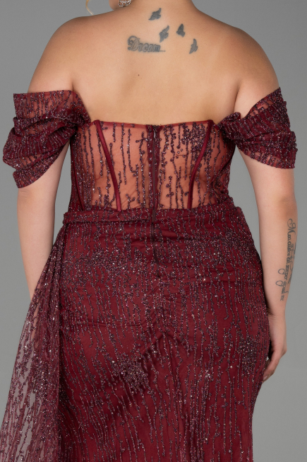 Robe de Soirée Grande Taille Longue Rouge Bordeaux ABU3097