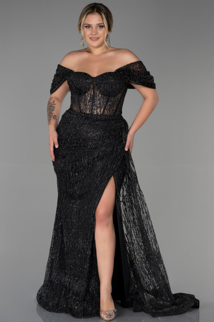 Robe de Soirée Grande Taille Longue Noir ABU3097
