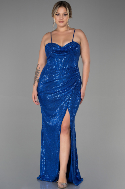 Robe Grande Taille Longue Squameuse Bleu Saxe ABU3322