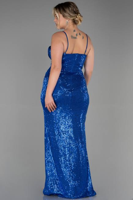 Robe Grande Taille Longue Squameuse Bleu Saxe ABU3322