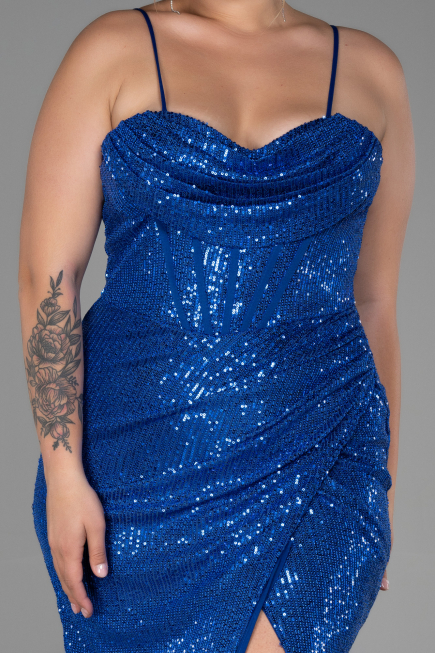 Robe Grande Taille Longue Squameuse Bleu Saxe ABU3322