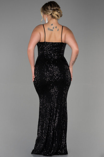 Robe Grande Taille Longue Squameuse Noir ABU3322
