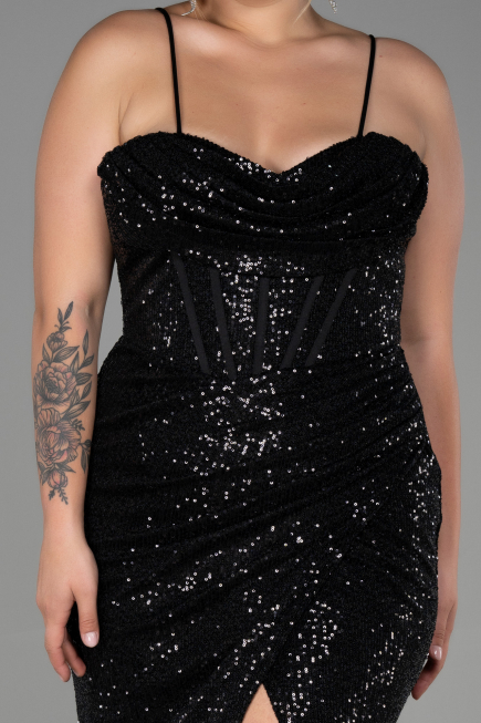 Robe Grande Taille Longue Squameuse Noir ABU3322