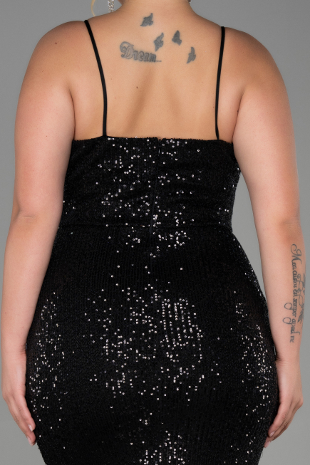 Robe Grande Taille Longue Squameuse Noir ABU3322