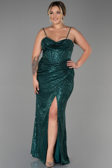 Robe Grande Taille Longue Squameuse Émeraude ABU3322