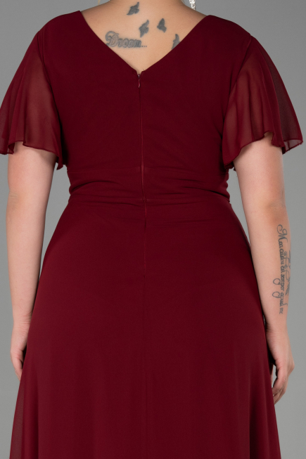 Robe De Soirée Grande Taille Mousseline Longue Rouge Bordeaux ABU2308