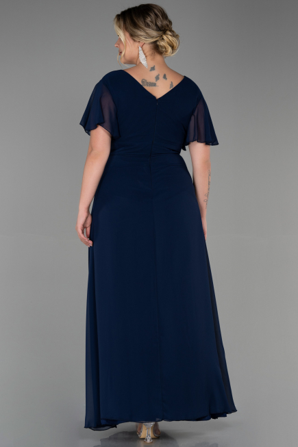 Robe de Soirée Grande Taille Longue Mousseline Bleu Marine ABU2308
