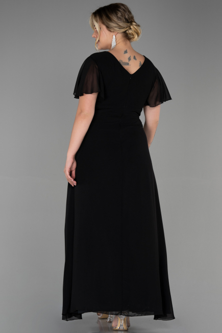 Robe de Soirée Grande Taille Longue Mousseline Noir ABU2308