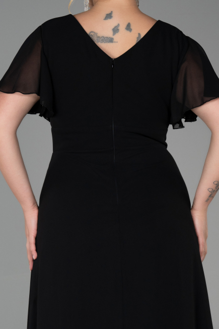 Robe de Soirée Grande Taille Longue Mousseline Noir ABU2308