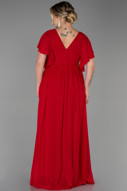 Robe de Soirée Grande Taille Longue Mousseline Rouge ABU3276