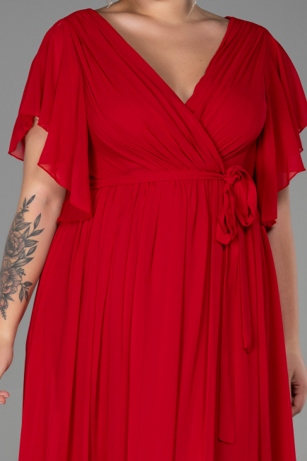 Robe de Soirée Grande Taille Longue Mousseline Rouge ABU3276