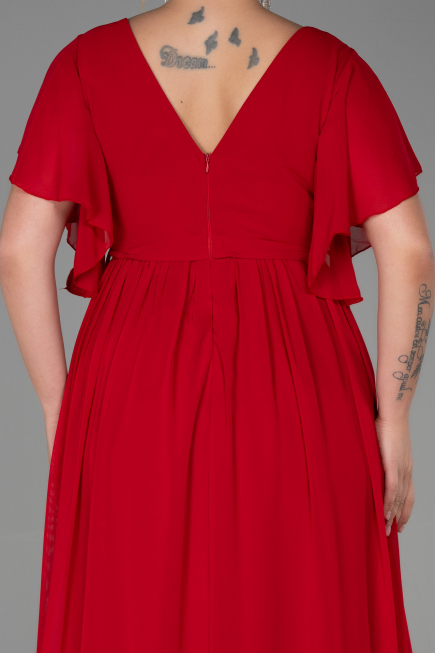 Robe de Soirée Grande Taille Longue Mousseline Rouge ABU3276
